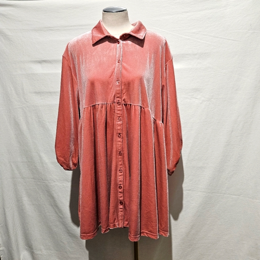 Umgee Pink Velvet 3/4 Sleeve Button Up Tunic size XL